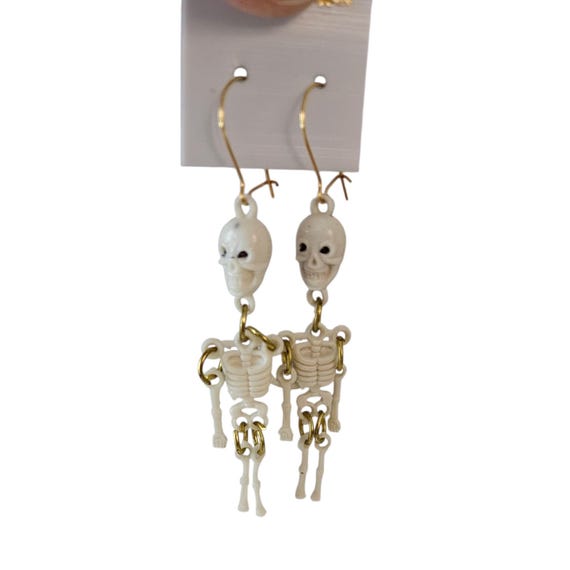 Vintage Plastic Skeleton Earrings Hook Back Articulated Dangles