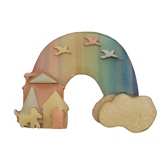 Lucinda Glittery Cloud Rainbow House Pin E285