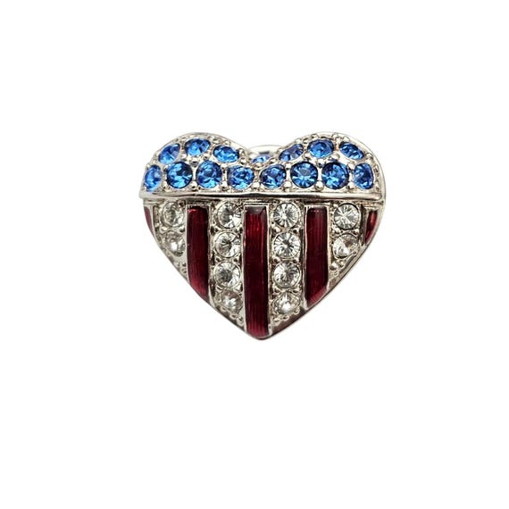 Swarovski Patriotic Heart Lapel Tie Pin Red Enamel Blue White Crystal C921