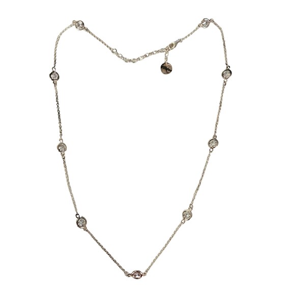 Talbots Sterling Silver Caged Clear Faceted Stations Necklace 20" Long Chain, L67