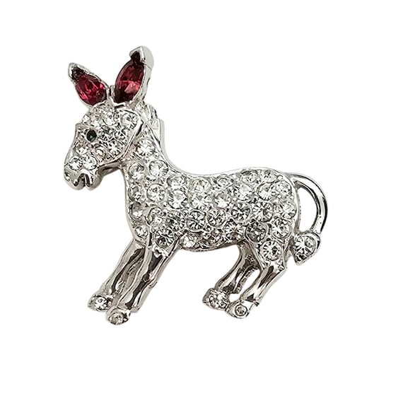 Trifari Philippe Donkey Brooch Green Eyes Rare Clear Red Rhinestone Signed J445