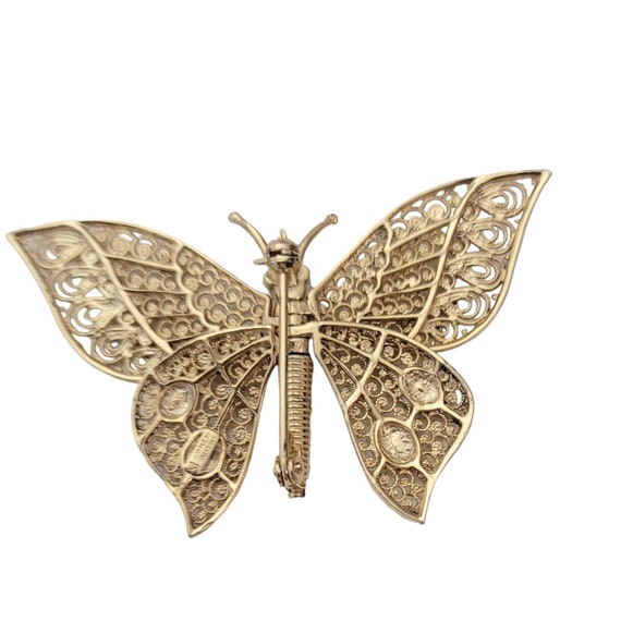 Germany Sterling Silver Articulated Gold Vermeil Butterfly Brooch Pin Signed L50