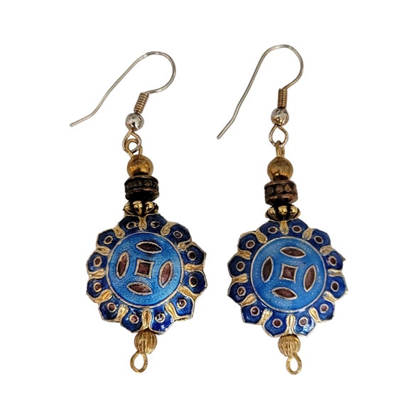Blue Cloisonné Round French Hook Earrings K390