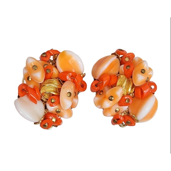 Alice Caviness Orange Glass Bead Clip-On Earrings… - image 2