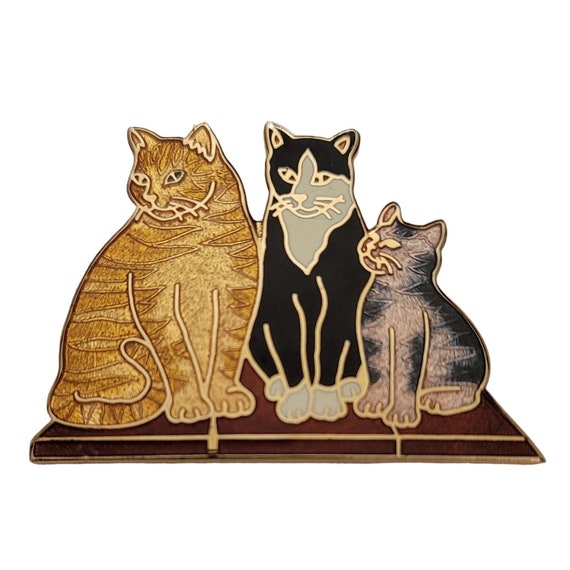 Fish Enterprise Brand Cat Kitten Cloisonné Enamel Brooch Pin, Signed E131