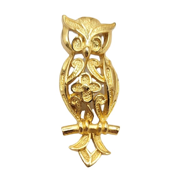 Trifari Gold-Tone Owl Crown Over T Pin Brooch, Signed