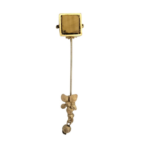 Miriam Haskell Vintage Gold Tone Tiger Eye Cube Stick Pin, M60