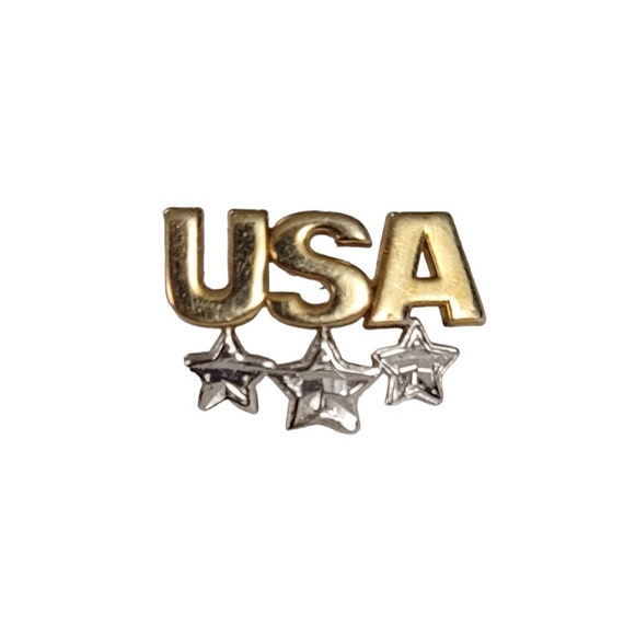 10K White And Yellow Gold USA Three Star Tie Tac Lapel Pin E104