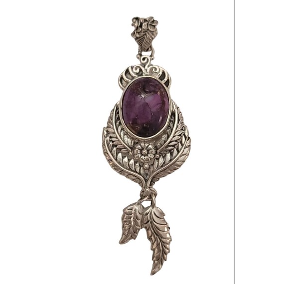 Sterling Silver 925 Copper Turquoise Feather Dangles Charm Pendant K703