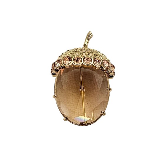 Talbots Pink Crystal Rhinestone, Glass Faceted Acorn Brooch Pin L404