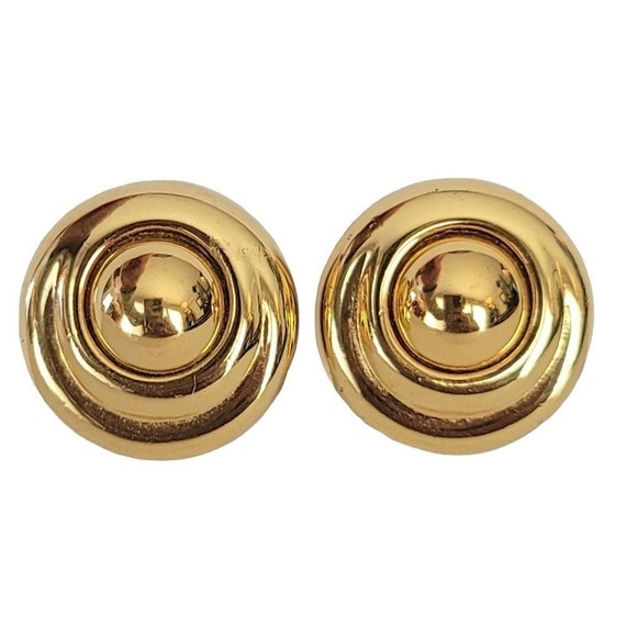 Monet Gold Tone Modernist Round Domed Clip Earrings, Signed K710