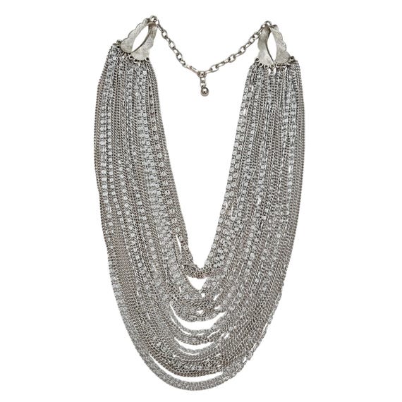 Corocraft Silver Tone Multi Strand Chain Necklace Signed, C818