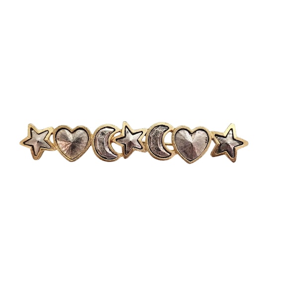 Matte Silver Gold Tone Hammered Moon Heart Star Bar Brooch J359