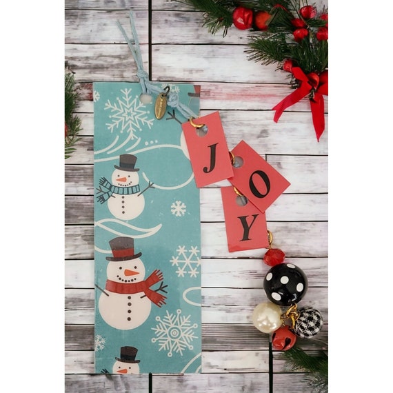 Joy Snowman Bookmark With Bell, Buffalo Clock Bead Dangles, B19