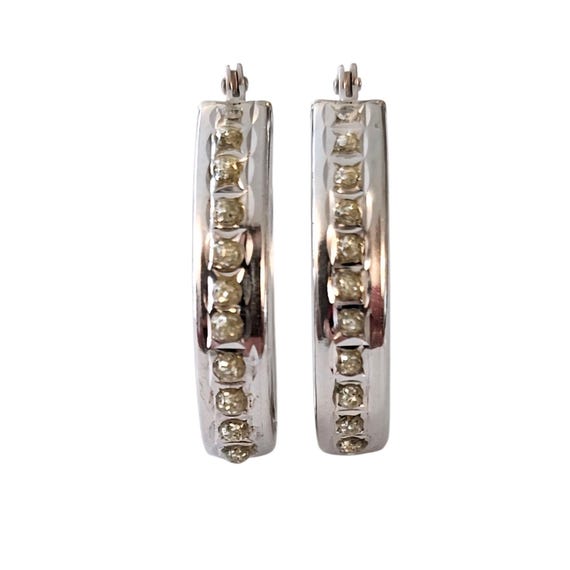 14K White Gold Hoops Oval Earrings