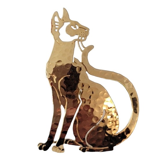 Wild Bryde Gold Tone Hammered Cat Brooch Pin, Signed E70