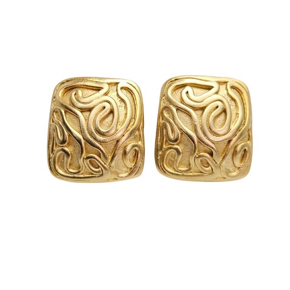 Norma Jean Gold Tone Modernist Swirl Clip On Square Earrings, Signed C717