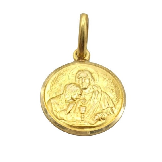 18k Yellow Gold Religious Jesus & Mary Communion Pendant, 1.5 Grams