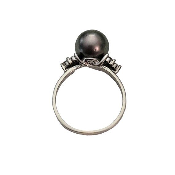 18K White Gold 9mm Peacock Pearl, Diamond Ring Size 8 E906