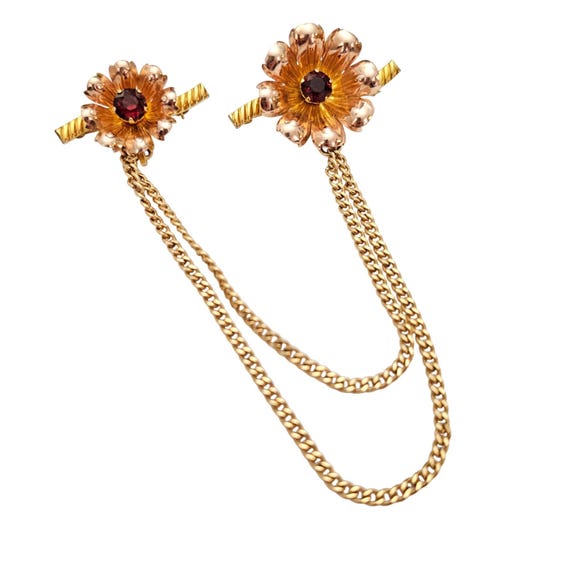 Van Dell 1-20 12KT GF Flower Brooches Chatelaine Sweater Guard Pins Signed J752