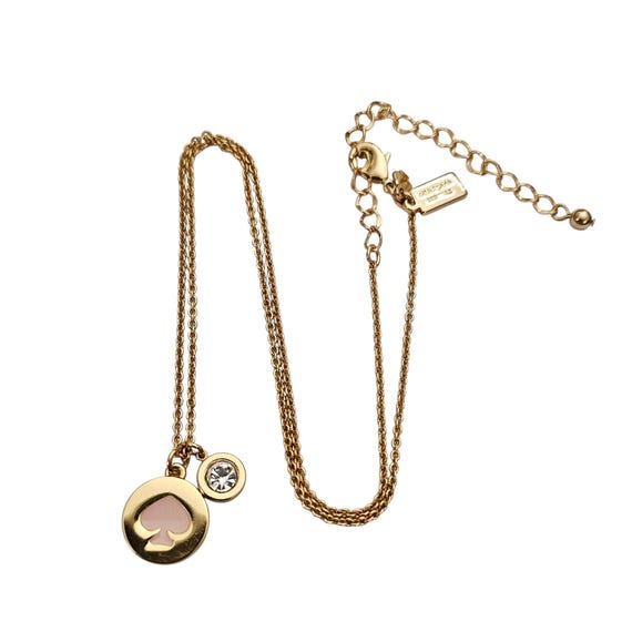 Kate Spade Signature Pink Pendant Necklace, Crystal Charm On Chain