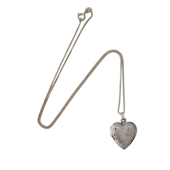 Sterling Silver I LOVE YOU Pink Rose Heart Locket Pendant Necklace Chain 18" Long E600