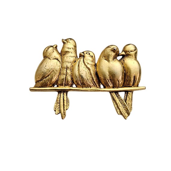 Art Institute Chicago Multilana Birds On Wire Brooch Vintage Gold Tone Pin J387