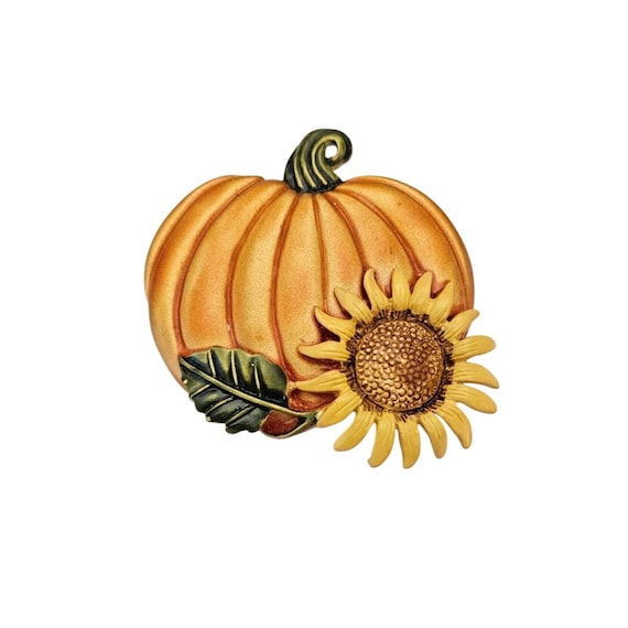 Tara Pumpkin Brooch Vintage Orange Yellow Enamel Sunflower Pin Signed J878