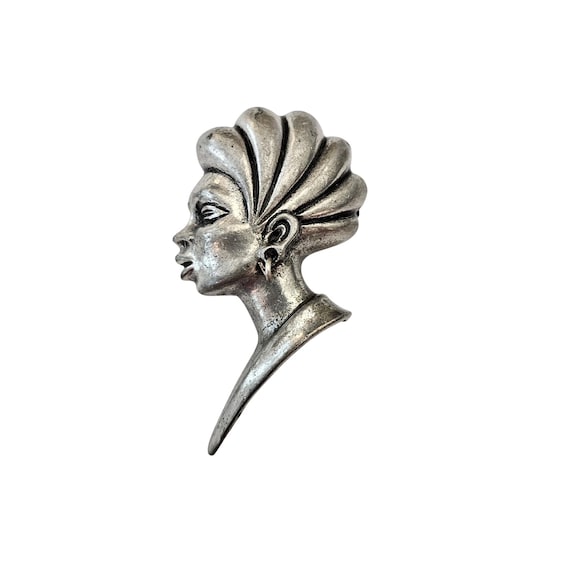 ART Arthur Pepper Silver Tone African Princess Lady Dimensional Brooch Pin J636