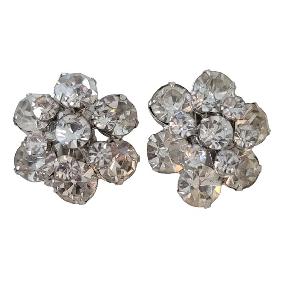 Juliana Silver Tone Clear Rhinestone Cluster Clip On Earrings E841