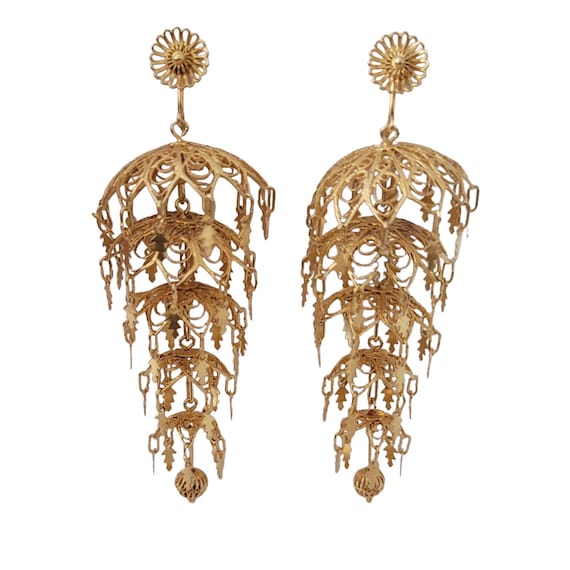 800 Silver Gold Vermeil, Tiered Chandelier Wedding Screw Back Earrings E71