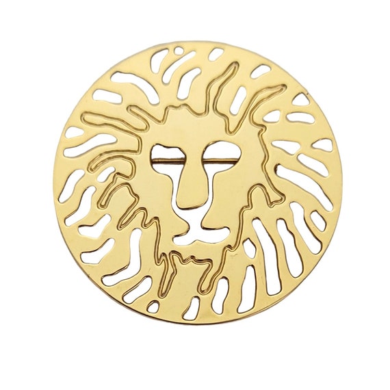 Anne Klein Gold-Tone Round Signature Lion Cut Out Brooch Pin E985