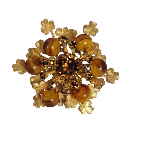 Miriam Haskell Gold Tone Clover Leaf Topaz Rhines… - image 6