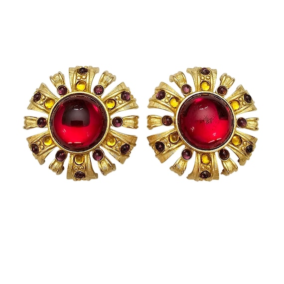 Craft Round Star Flower Clip On Purple Red Yellow Lucite Cabochon Earrings C769