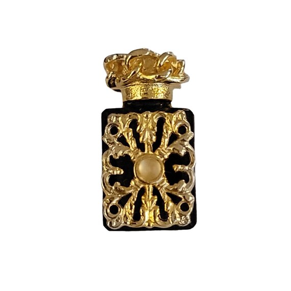 Gold Tone Black Plastic Perfume Bottle Lapel Scatter Pin K511