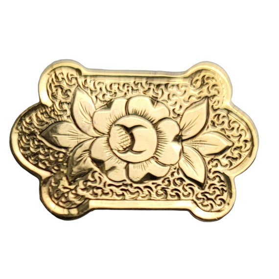 10k Yellow Gold Etched Rose Large  Bar Pin Brooch, 2 Grams