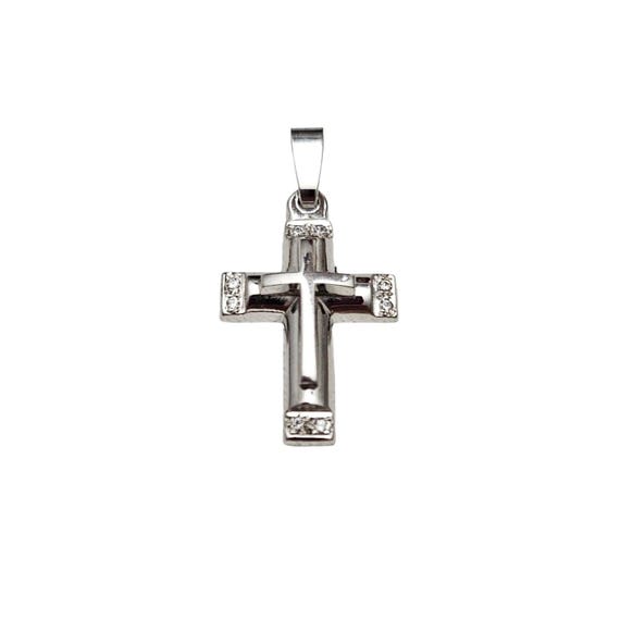 14K White Gold Cross Pendant, Eight Diamonds L522