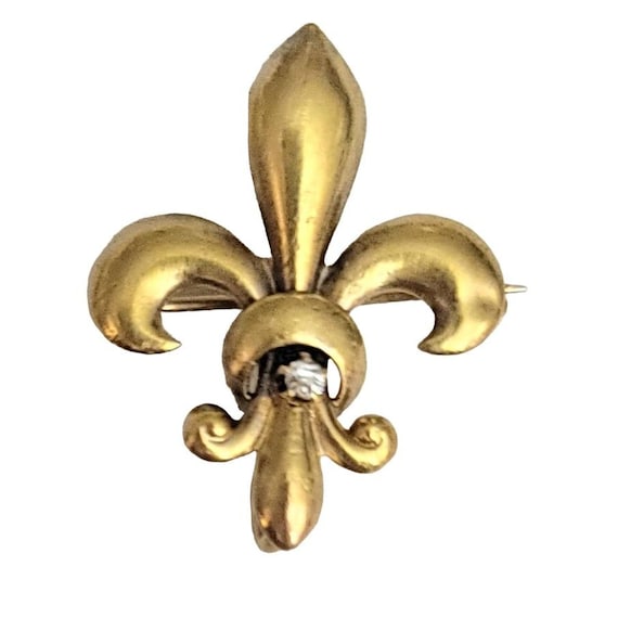 14k Yellow Gold Fleur de Lis Diamond Pin Pendant Fob