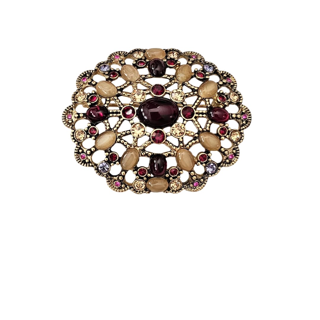 Lauren Conrad Oval Brooch Multi Color Lucite Glass Rhinestone Pin ...