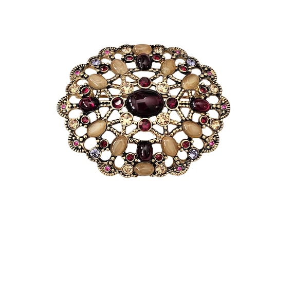 Lauren Conrad Oval Brooch Multi Color Lucite Glass Rhinestone Pin Signed J197
