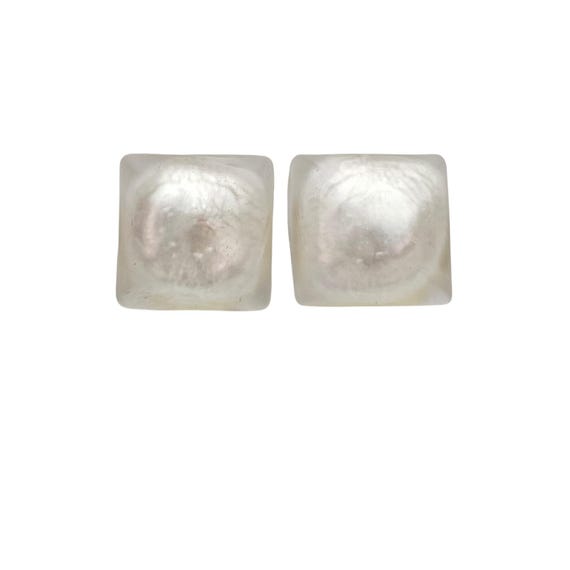 Square Domed Frosted Foil Glass Clip-On Earrings C733
