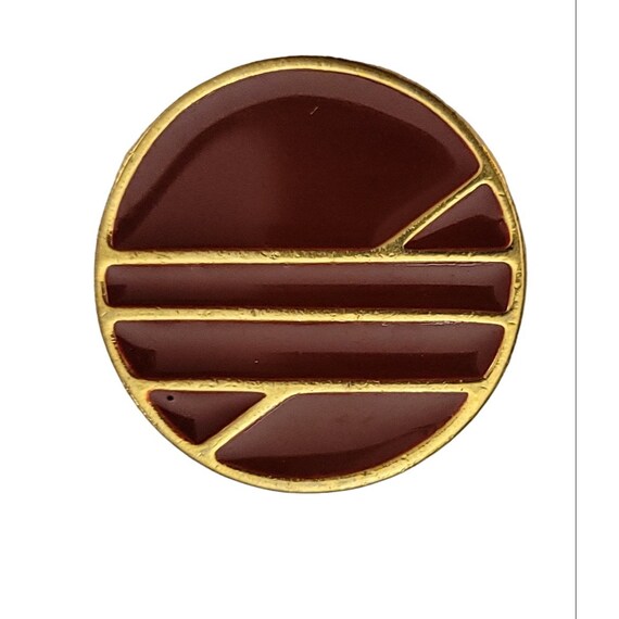 Trifari Gold Tone Red Enamel Round Geometric Style Brooch Pin, Signed K635