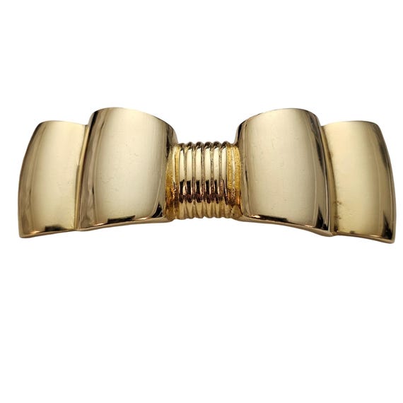 Gold Tone Bow Bar Brooch Glossy Chunky Pin C858