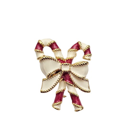 Red Creme Candy Cane Brooch Christmas Pin