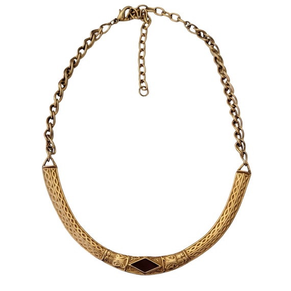 MMA Metropolitan Museum Of Art Matte Gold Tone Egyptian Revival Style Collar Necklace, Signed E769