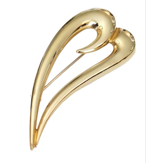 14k Yellow Gold Large Freeform Open Curvy Elongated Heart Brooch M594