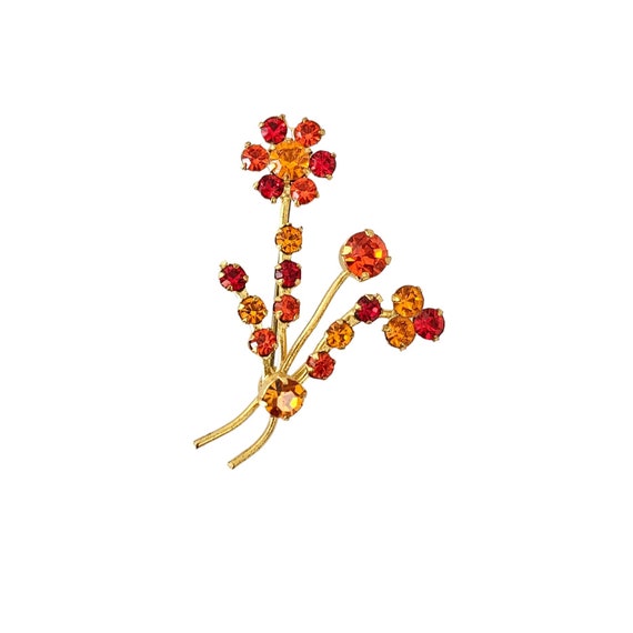 Austria Orange Red Prong Set Rhinestone Flower Brooch Pin L187