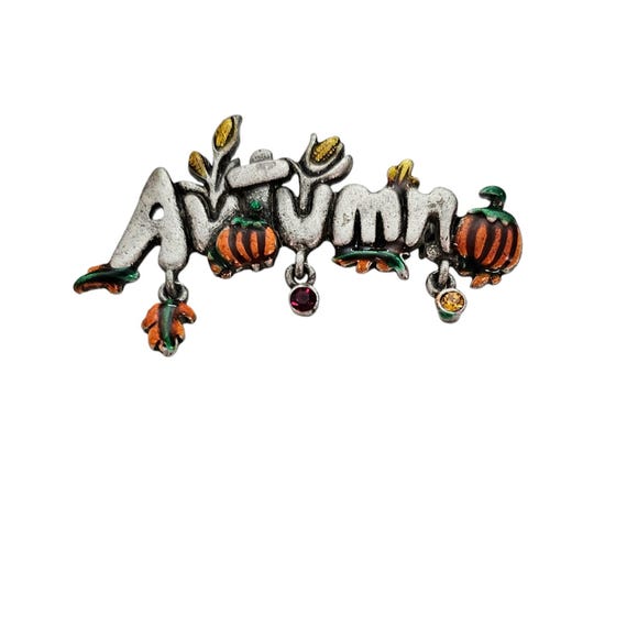 Autumn Pumpkin Brooch Leaf Yellow Charm Dangles, Pewter Style L443