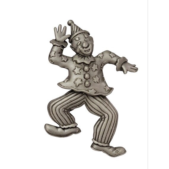 JJ Jonette Jewelry Silver Tone Articulated Clown Jester Brooch Pin, Signed K663
