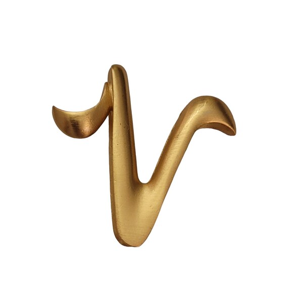 Anne Klein Matte Gold Tone Letter “V” Brooch Pin, Signed E145